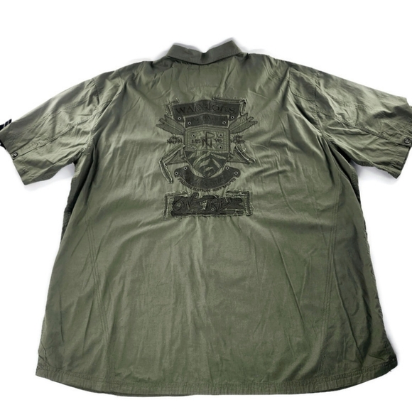 Parish Nation Olive Green Short Sleeve Embroidered Logo Button Down Shirt 5XL - Picture 2 of 14